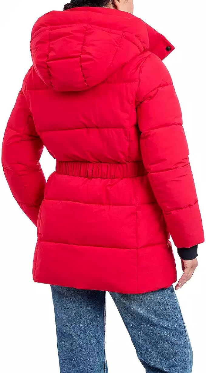 BCBGeneration Women's Belted Active Puffer Coat with Hood