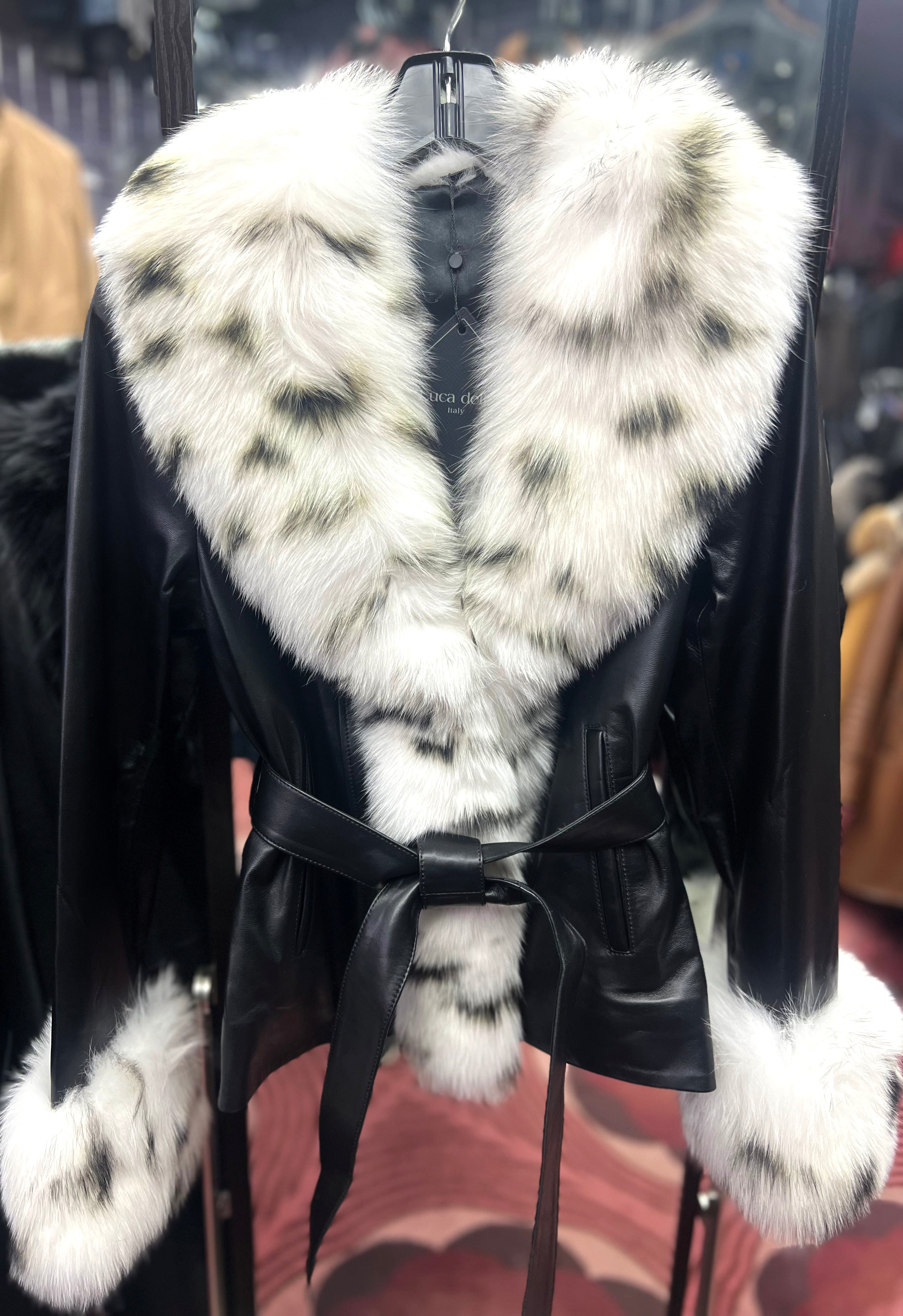 BARYA NY Women's Leather Jacket with Fox Trim