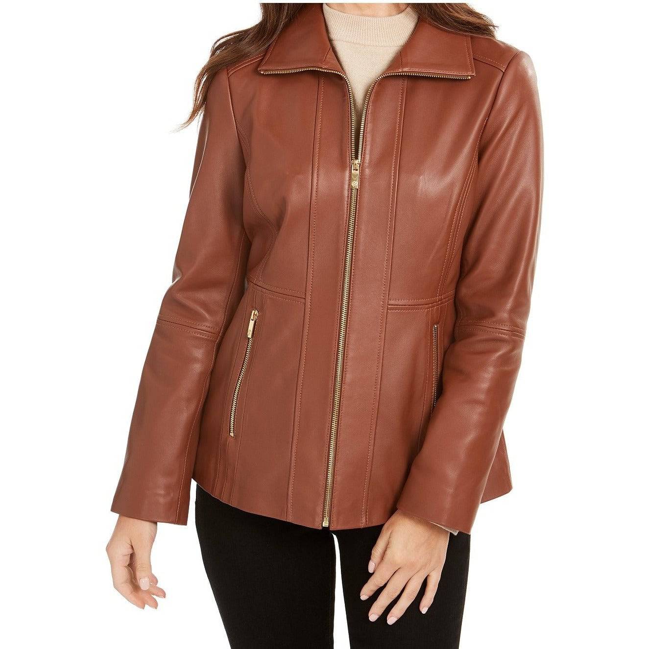Anne Klein Women's Zip-Front Scuba Leather Jacket | Zooloo Leather