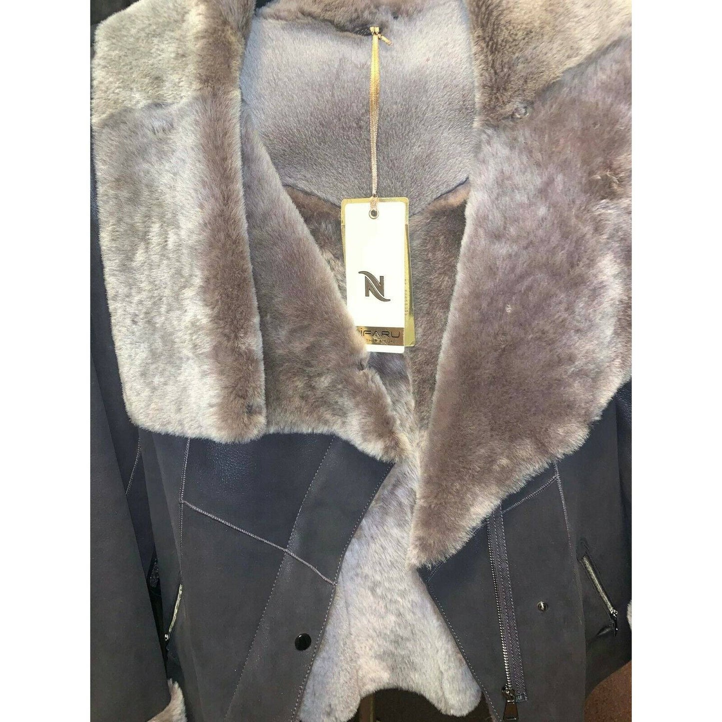 Nifaru Women's Drape Front Shearling Jacket