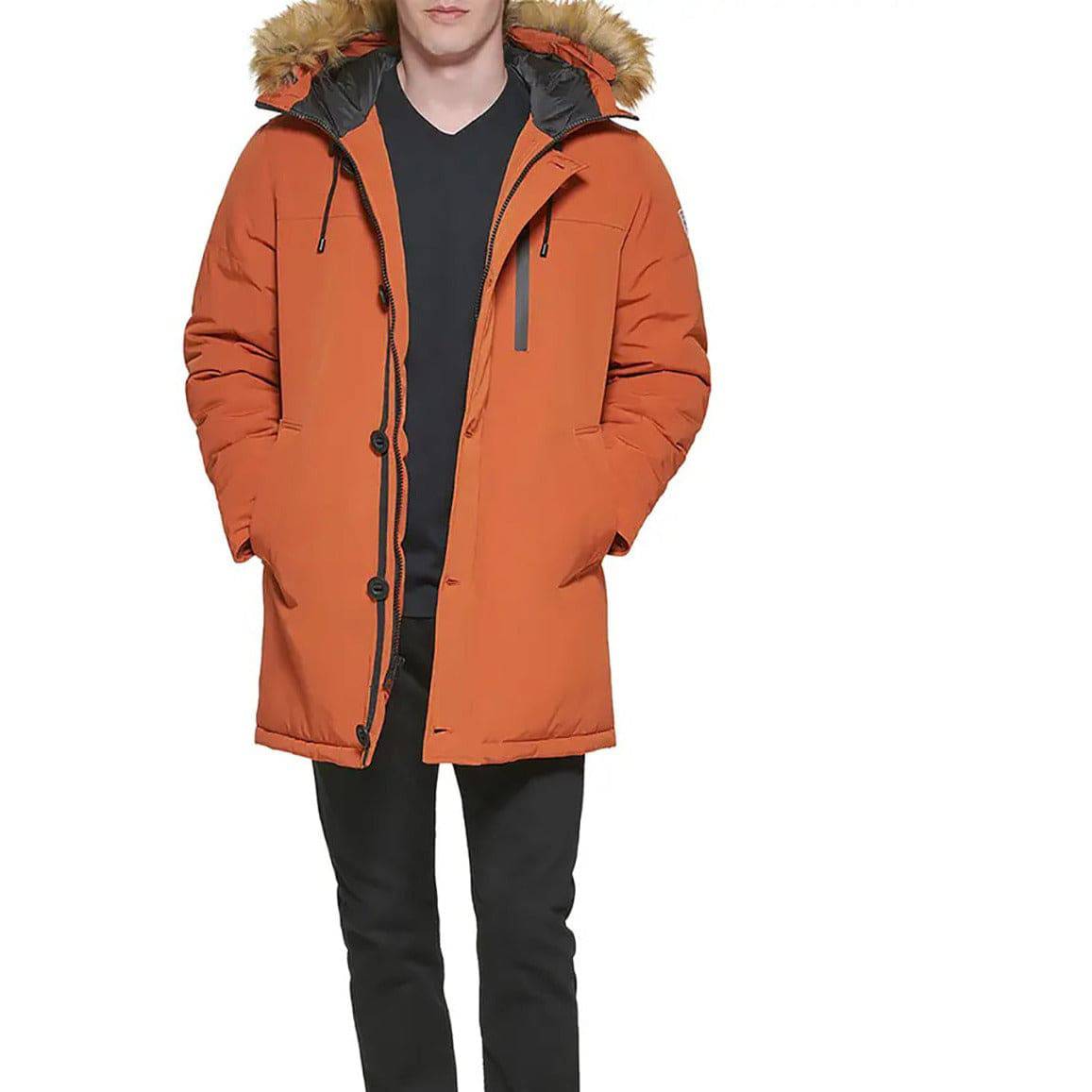 Guess Men's Orag Faux Fur Trim Hooded Long Snorkel Parka Coat Jacket Size L  