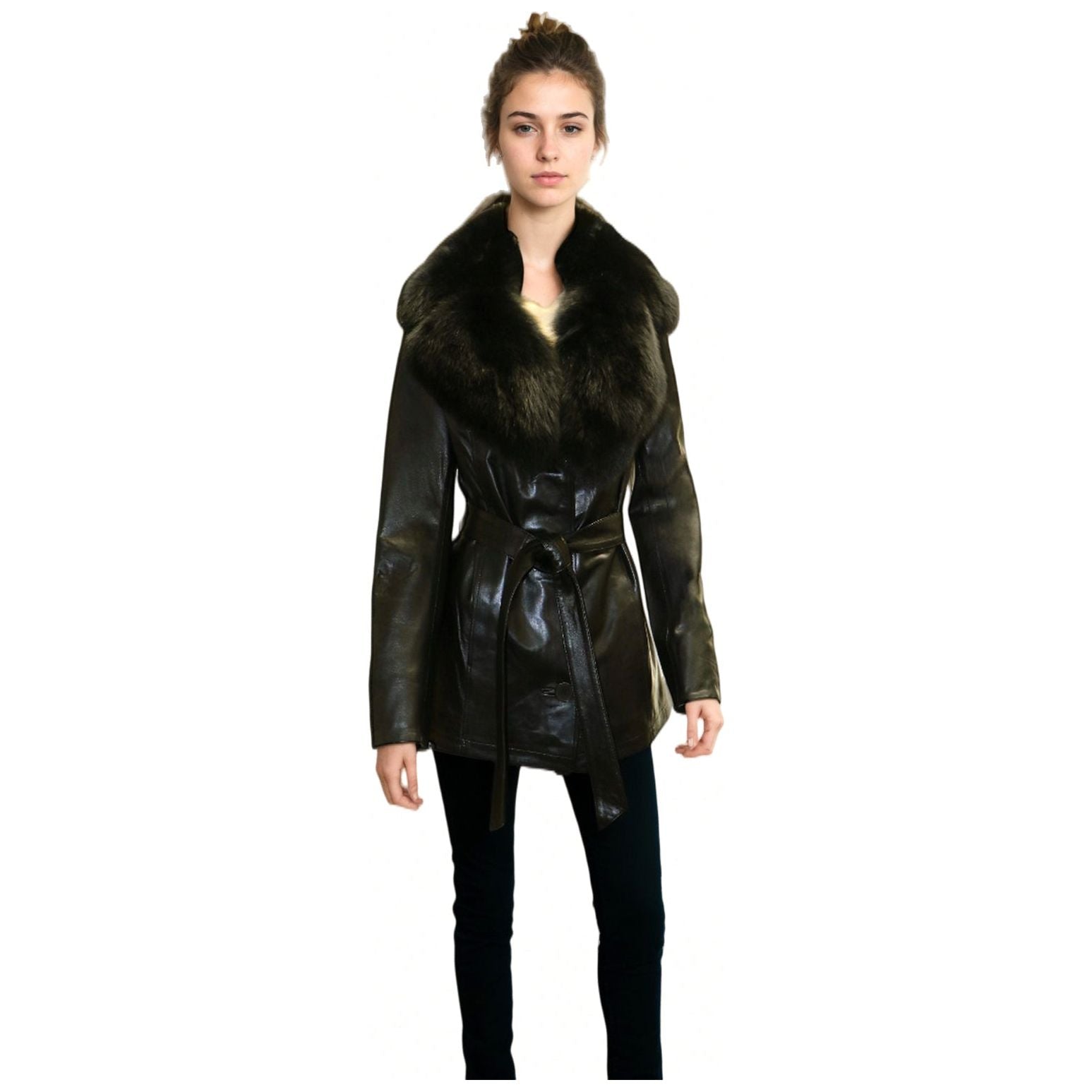 Barya New York Women's Leather jacket with Fox Fur Collar - Zooloo Leather