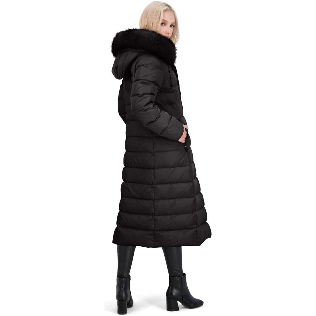 Tahari Women's Insulated Long Winter Coat with Removable Faux Fur Trim