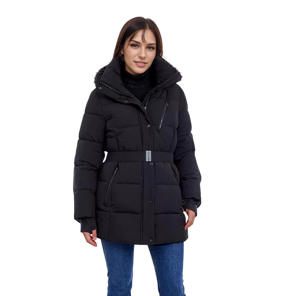 BCBGeneration Women's Belted Active Puffer Coat with Hood