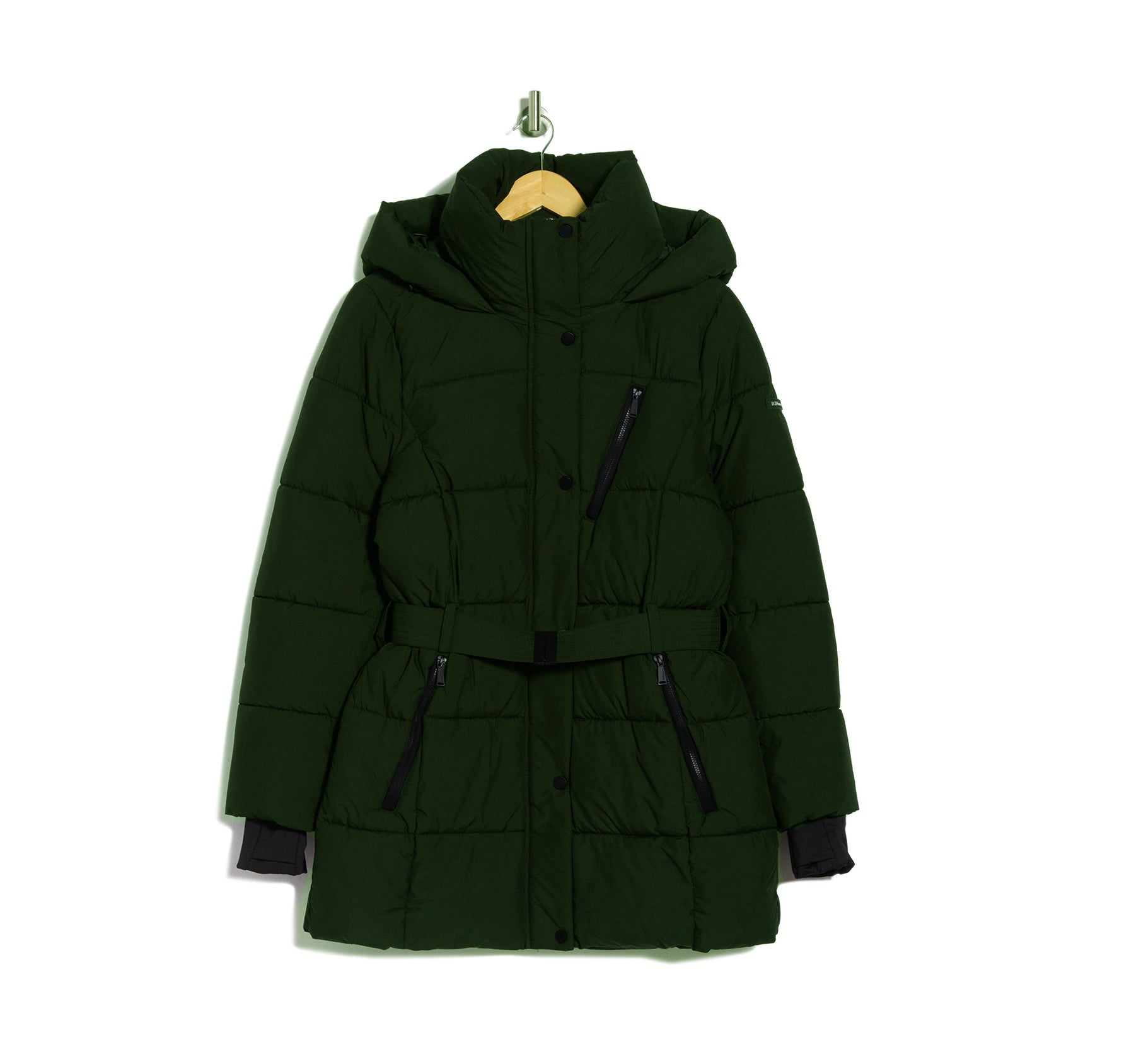 BCBGeneration Women's Belted Active Puffer Coat with Hood