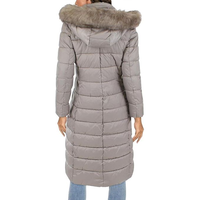 Tahari Women's Insulated Long Winter Coat with Removable Faux Fur Trim