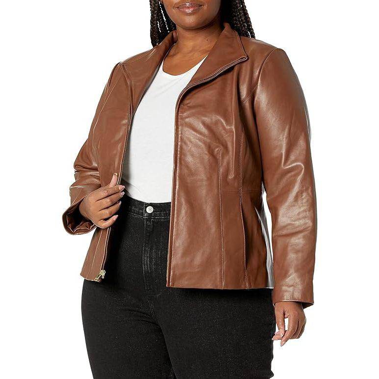 Cole Haan Women's Plus Size Scuba Leather Jacket - Zooloo Leather