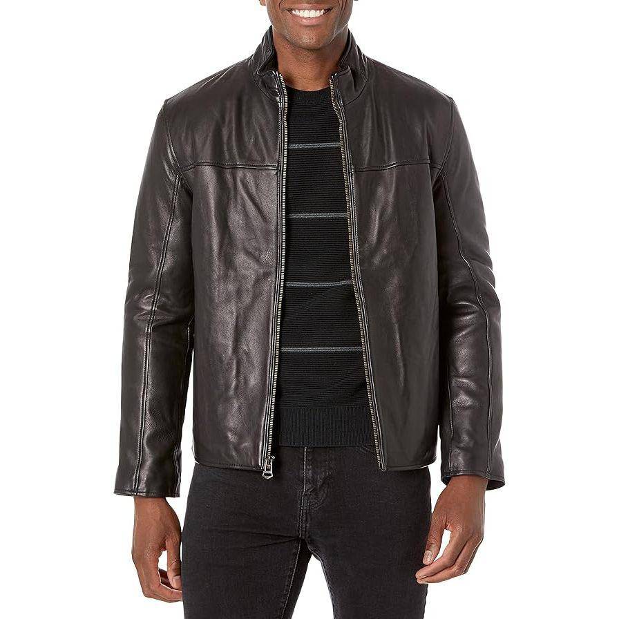 Cole Haan Men's Smooth Lamb Leather Jacket With Convertible Collar - Zooloo Leather