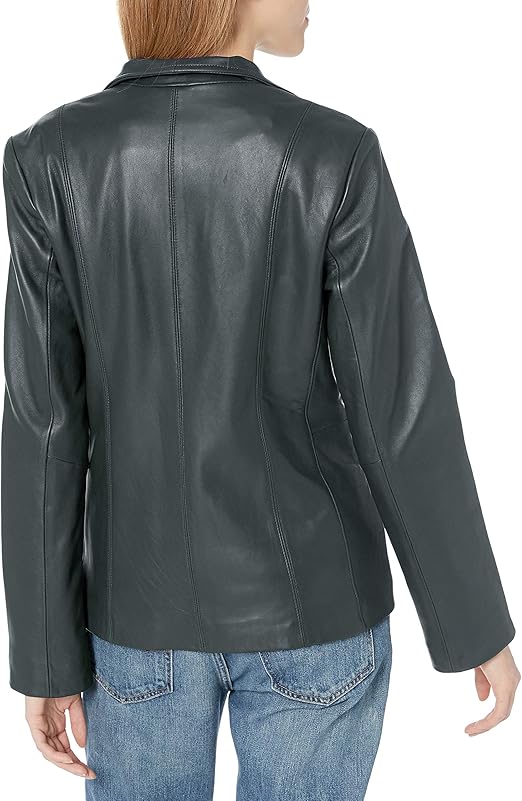 Cole Haan Women's Genuine Leather Jacket with Wing Collar