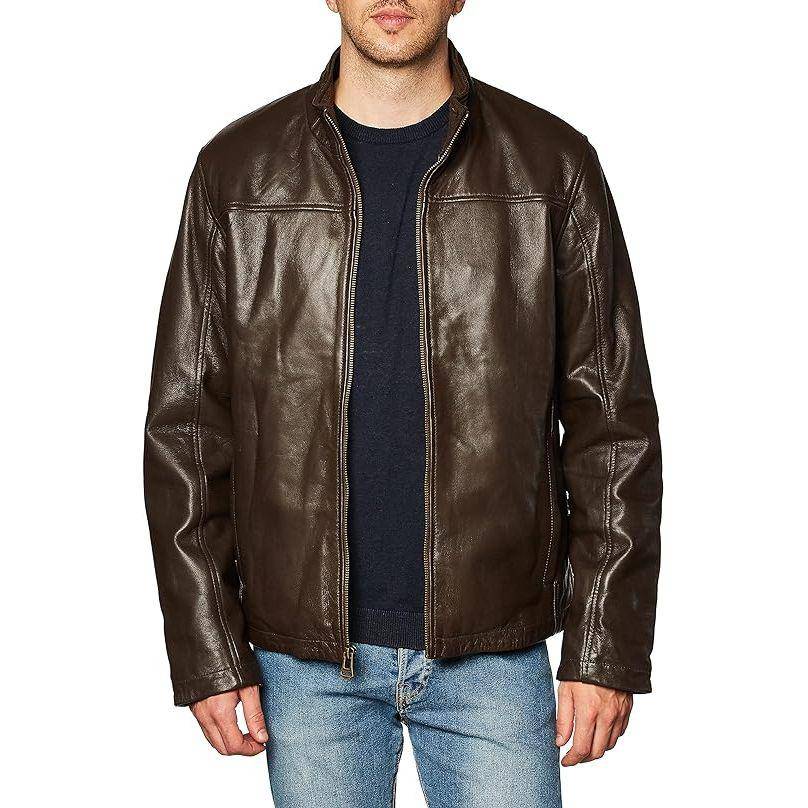 Cole Haan Men's Smooth Lamb Leather Jacket With Convertible Collar - Zooloo Leather