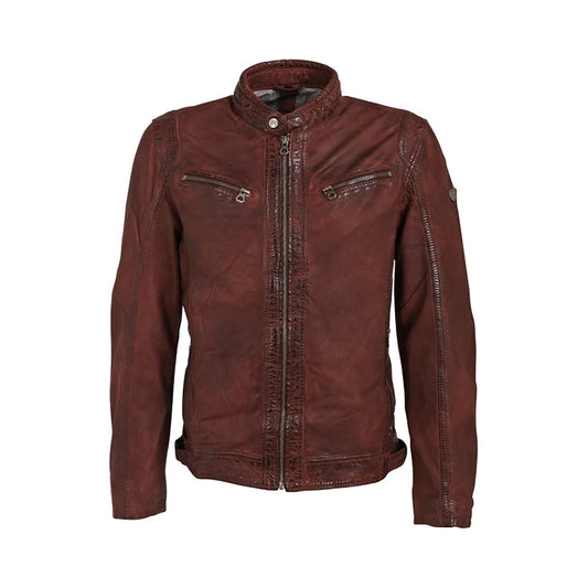 Mauritius Men's Nubuck Racer Leather Jacket, Dark Cognac Real Leather