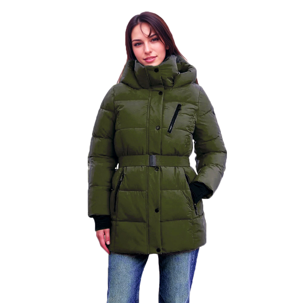BCBGeneration Women's Belted Active Puffer Coat with Hood