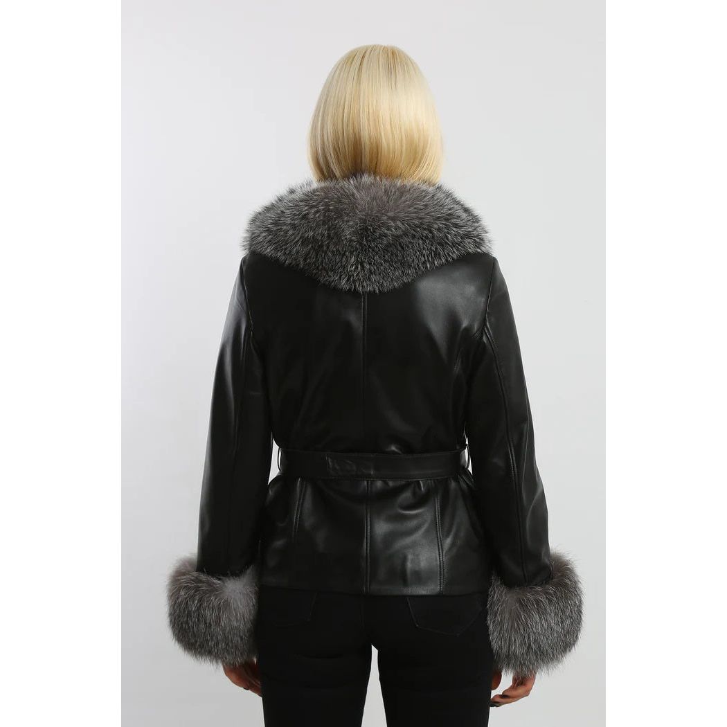 BARYA NY Women's Leather Jacket with Fox Trim