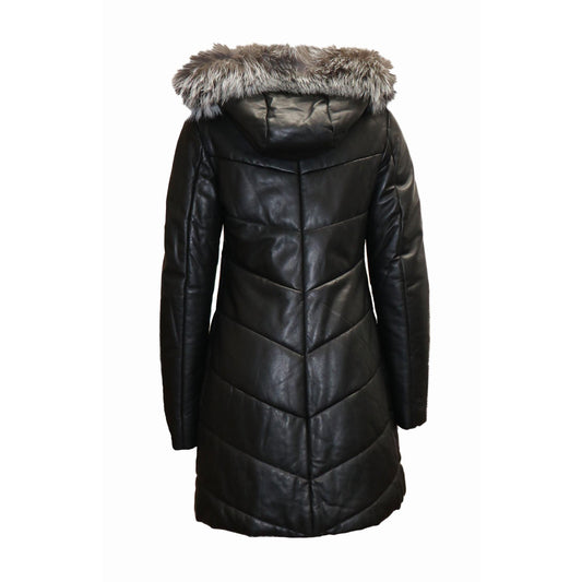 BARYA NEW YORK Women's Puffer Leather Coat with Fox Fur - Zooloo Leather