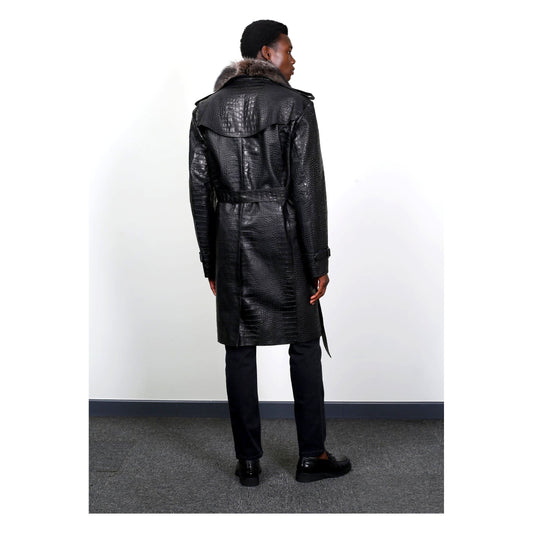 Barya New York Men's Croco Embossed Lambskin Leather Trench Coat