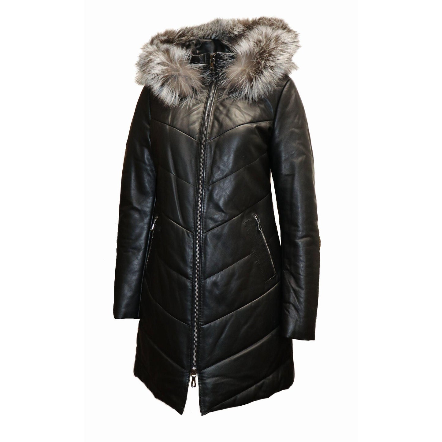 BARYA NEW YORK Puffer Leather Coat with Fox Fur