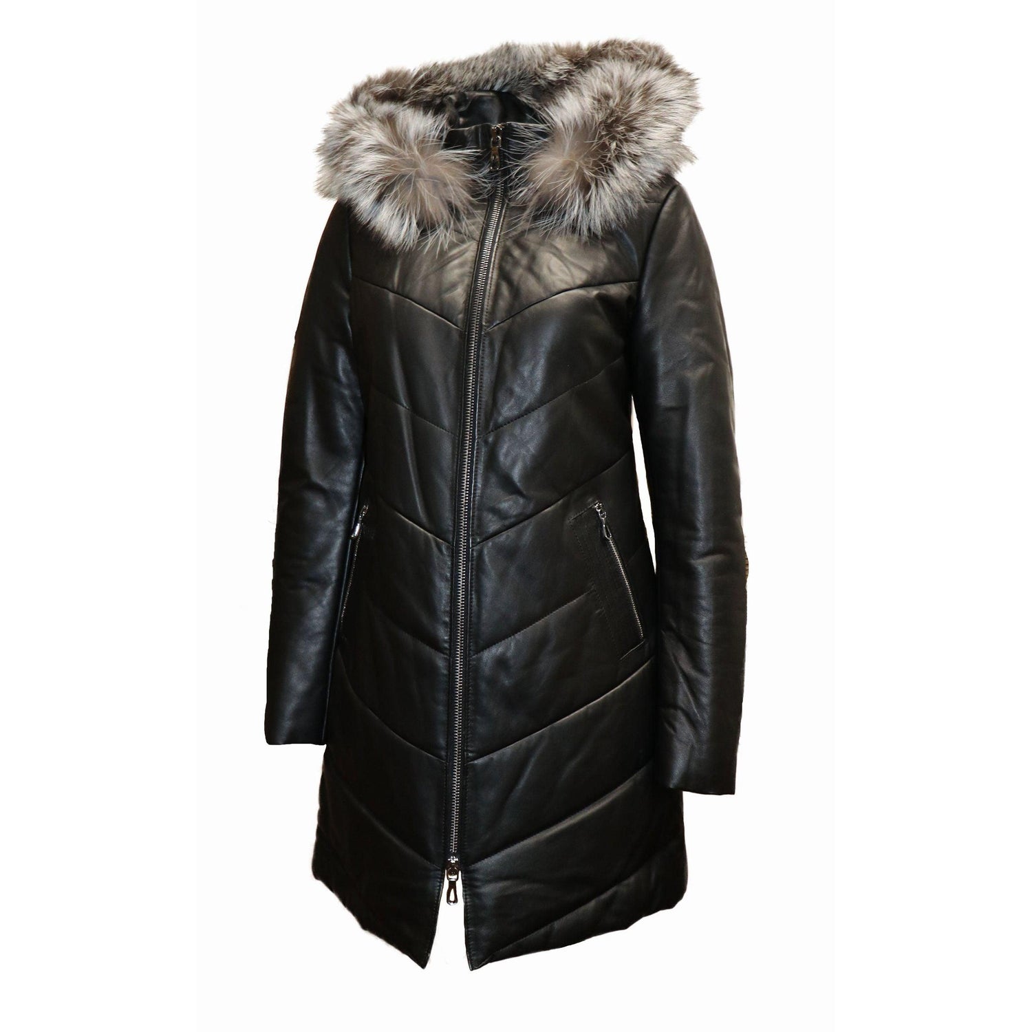 BARYA NEW YORK Puffer Leather Coat with Fox Fur – Zooloo Leather
