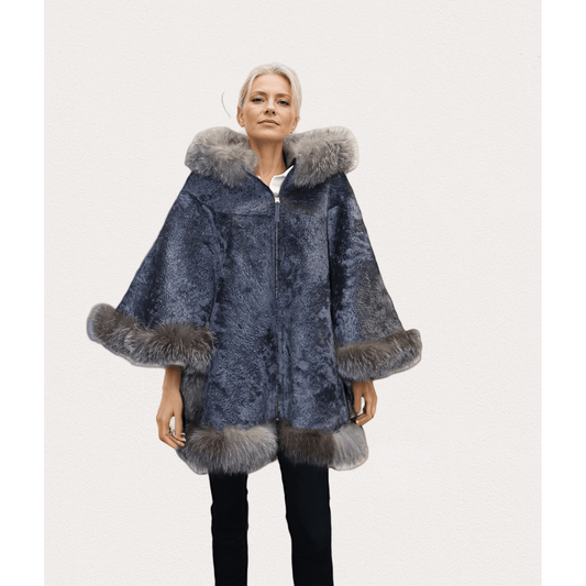Barya New York Women's Poncho Overcoat with Fox Fur Hood - Zooloo Leather