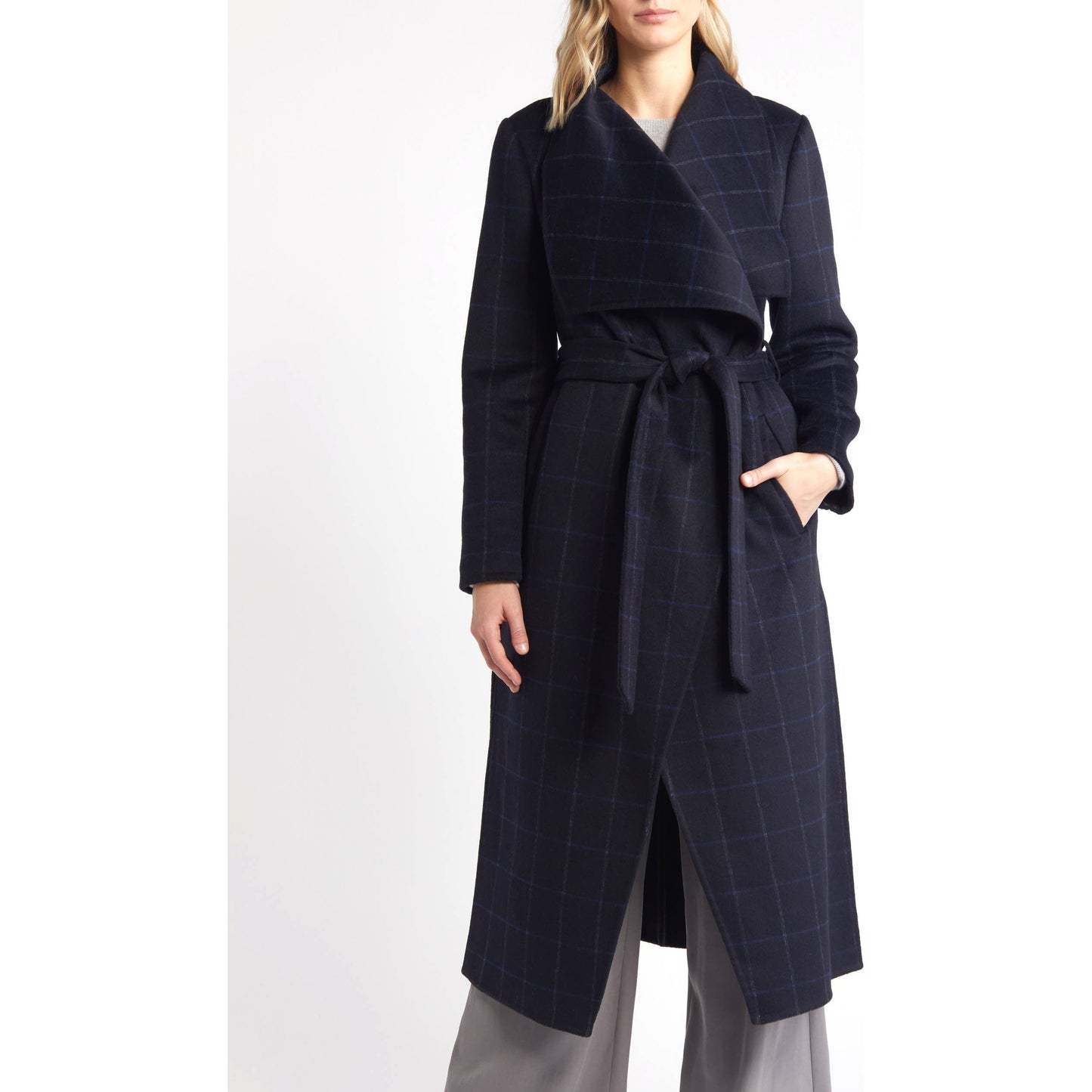 BCBGMAXAZRIA Women's Plaid Wool Trench Coat