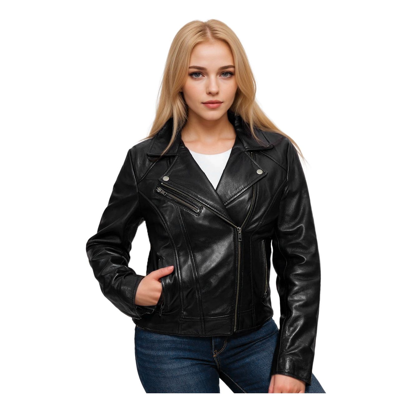 DODICI Women's Moto Genuine Leather Jacket