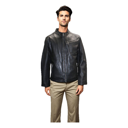 Mauritius Men's Racer Genuine Leather Jacket - black leather jacket for men