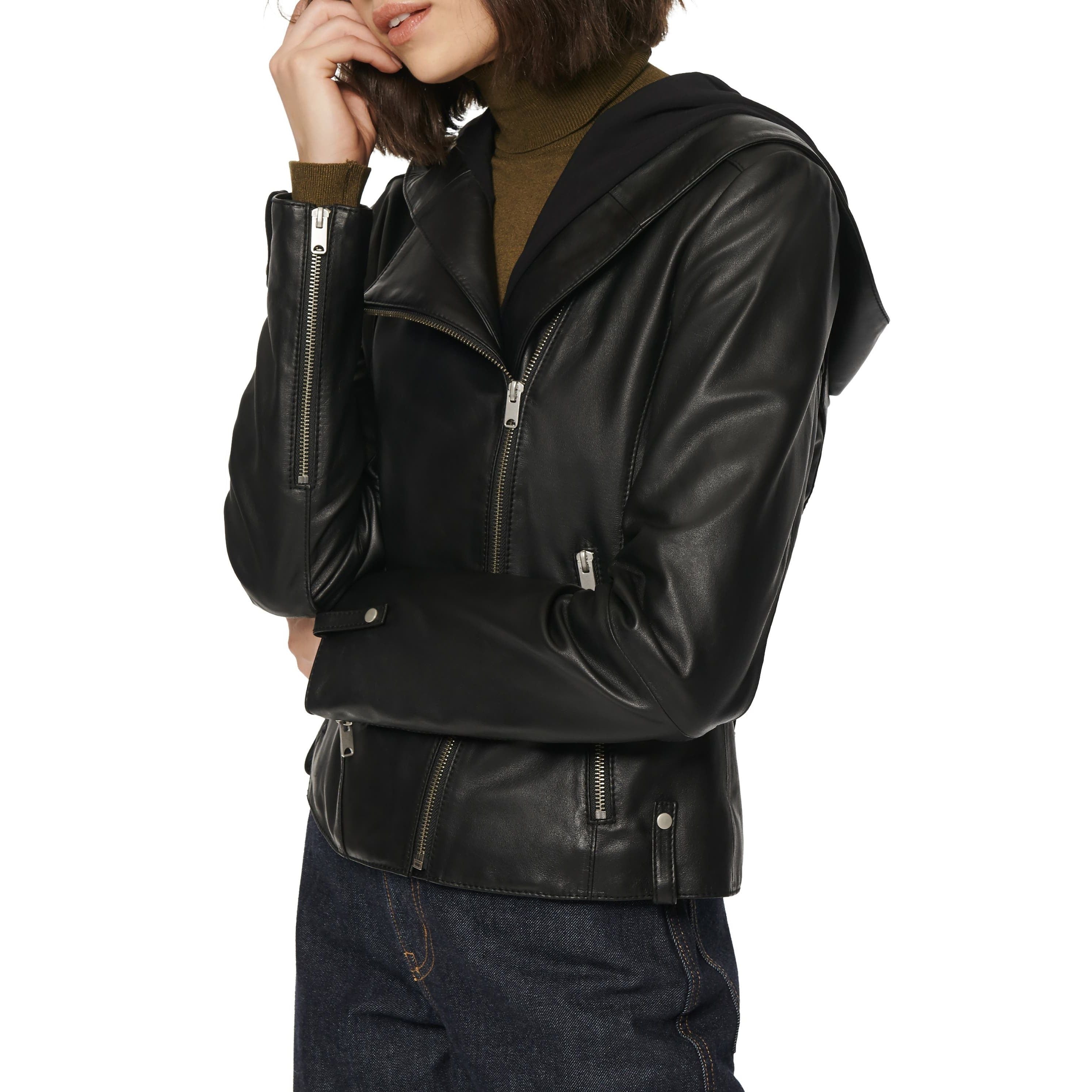 Marc New York Women's Lunar Genuine Leather Jacket with Hood