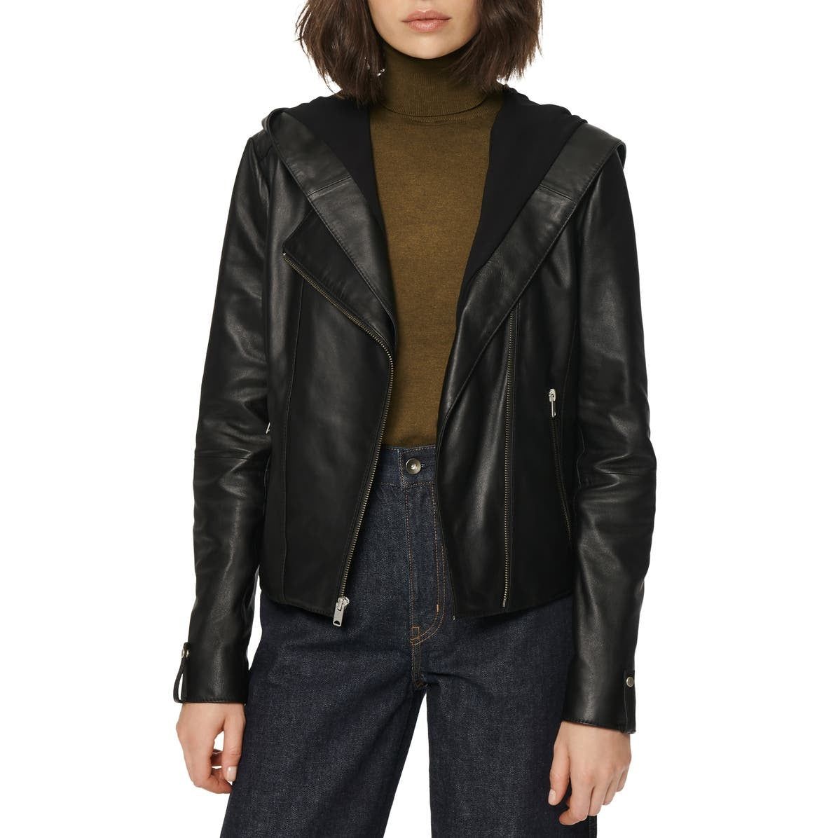 Marc New York Women's Lunar Genuine Leather Jacket with Hood