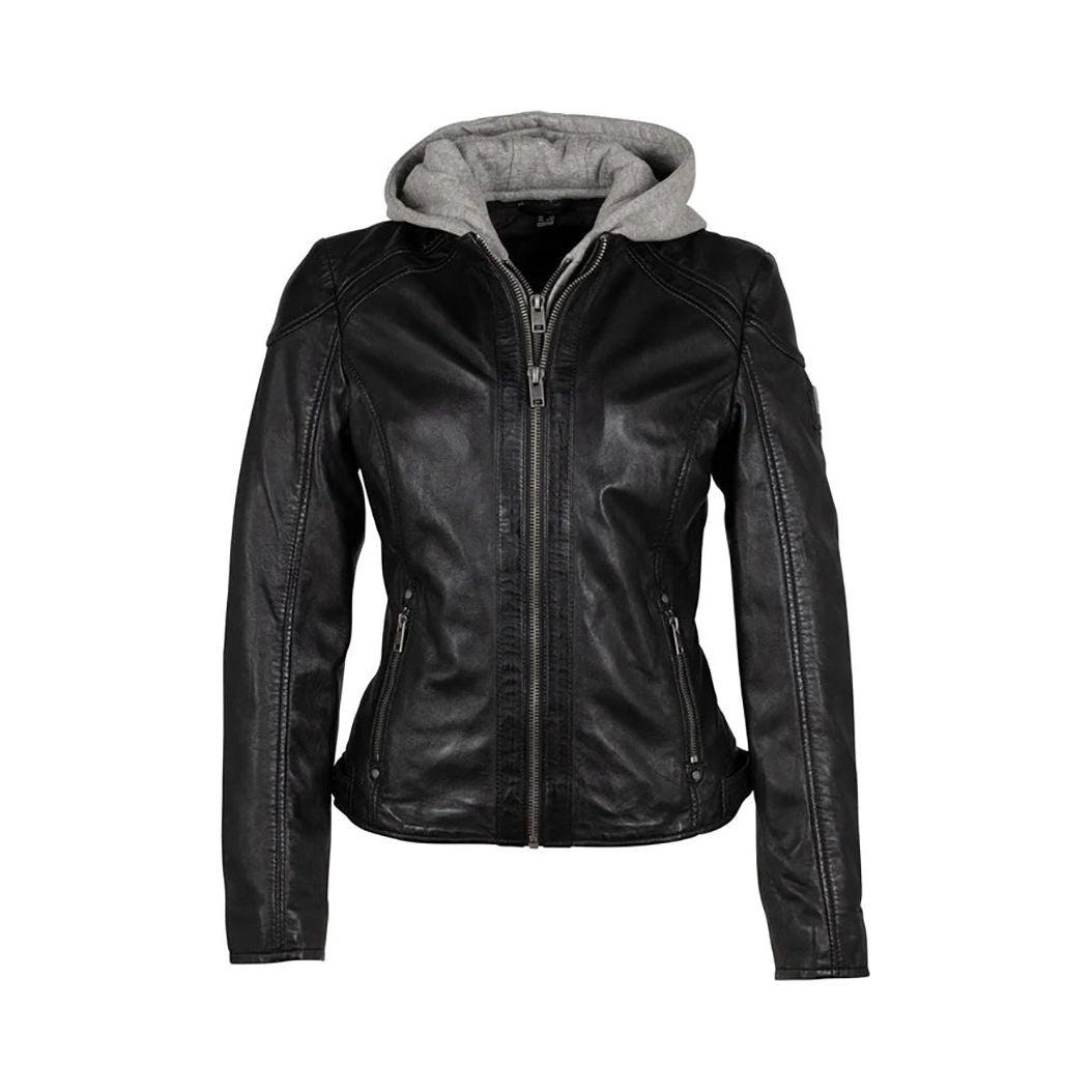 Mauritius Women's Allice Genuine Leather Jacket With Detach Hood