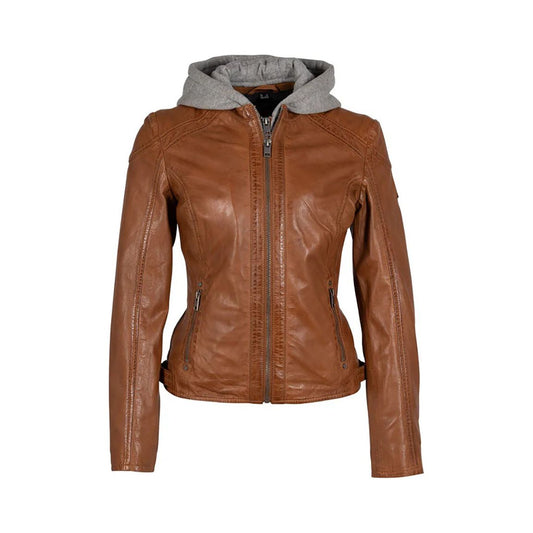 Mauritius Women's Allice Genuine Leather Jacket With Detach Hood