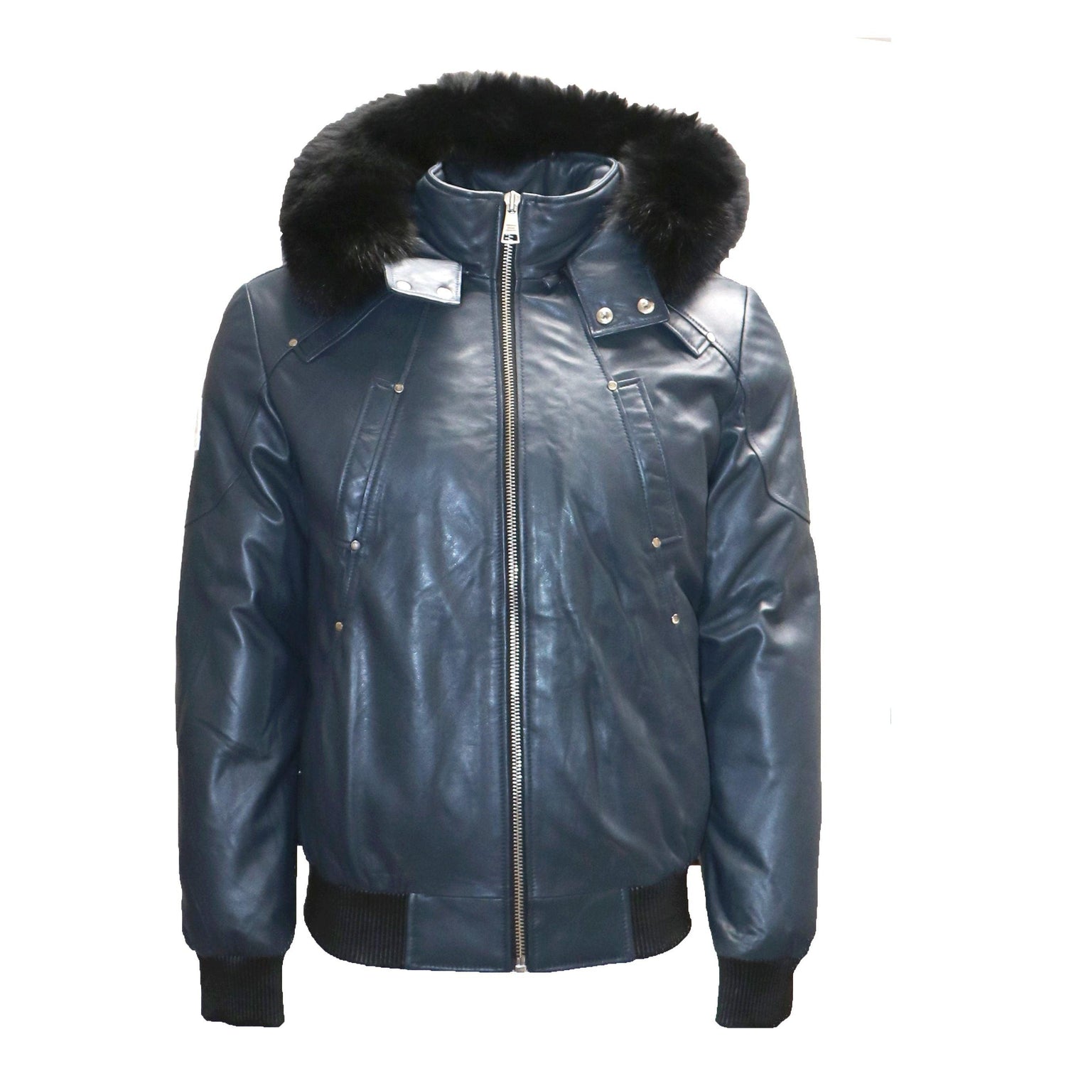 Original Goose Country Men's Down Bomber Leather Jacket with Fox fur - Zooloo Leather