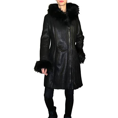 Zooloo Women's Sheepskin shearling Coat with Fur Trim - Zooloo Leather