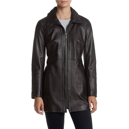 Anne Klein Women's Stand Collar Leather Walker Coat - Zooloo Leather