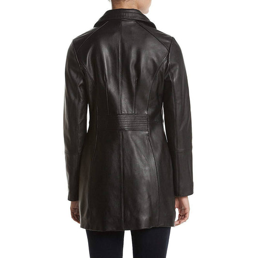 Anne Klein Women's Stand Collar Leather Walker Coat - Zooloo Leather