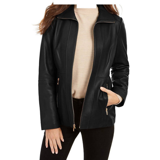 Anne Klein Women's Zip-Front Scuba Leather Jacket - Zooloo Leather