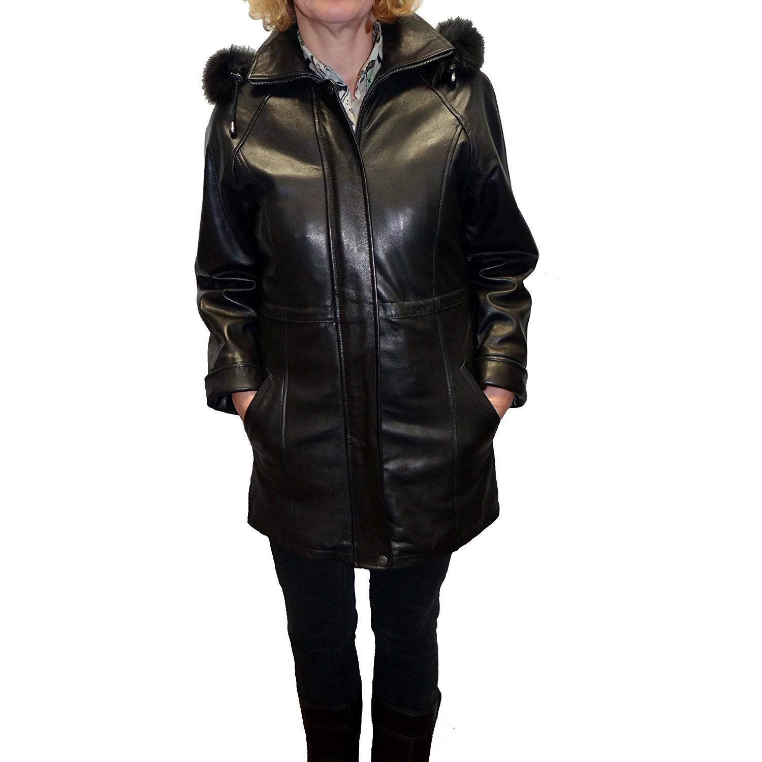 Knoles&Carter Women's Fox Fur Hooded Leather Jacket