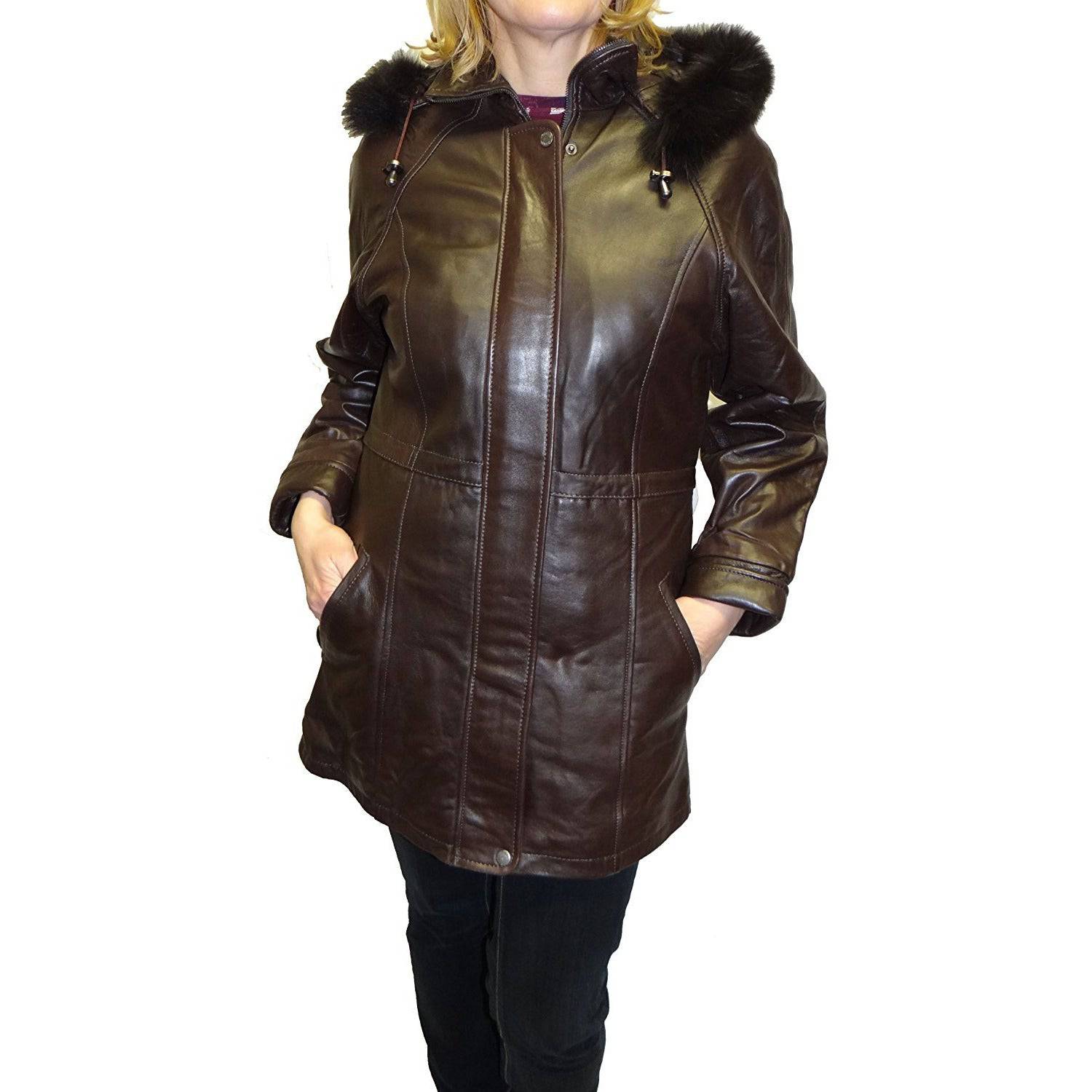 Knoles&Carter Women's Fox Fur Hooded Leather Jacket