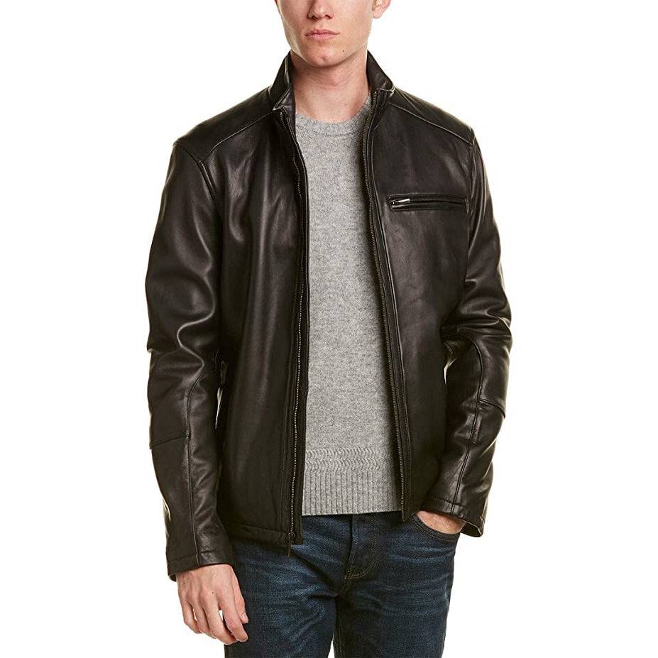 Cole Haan Men's Stand Collar Leather Jacket