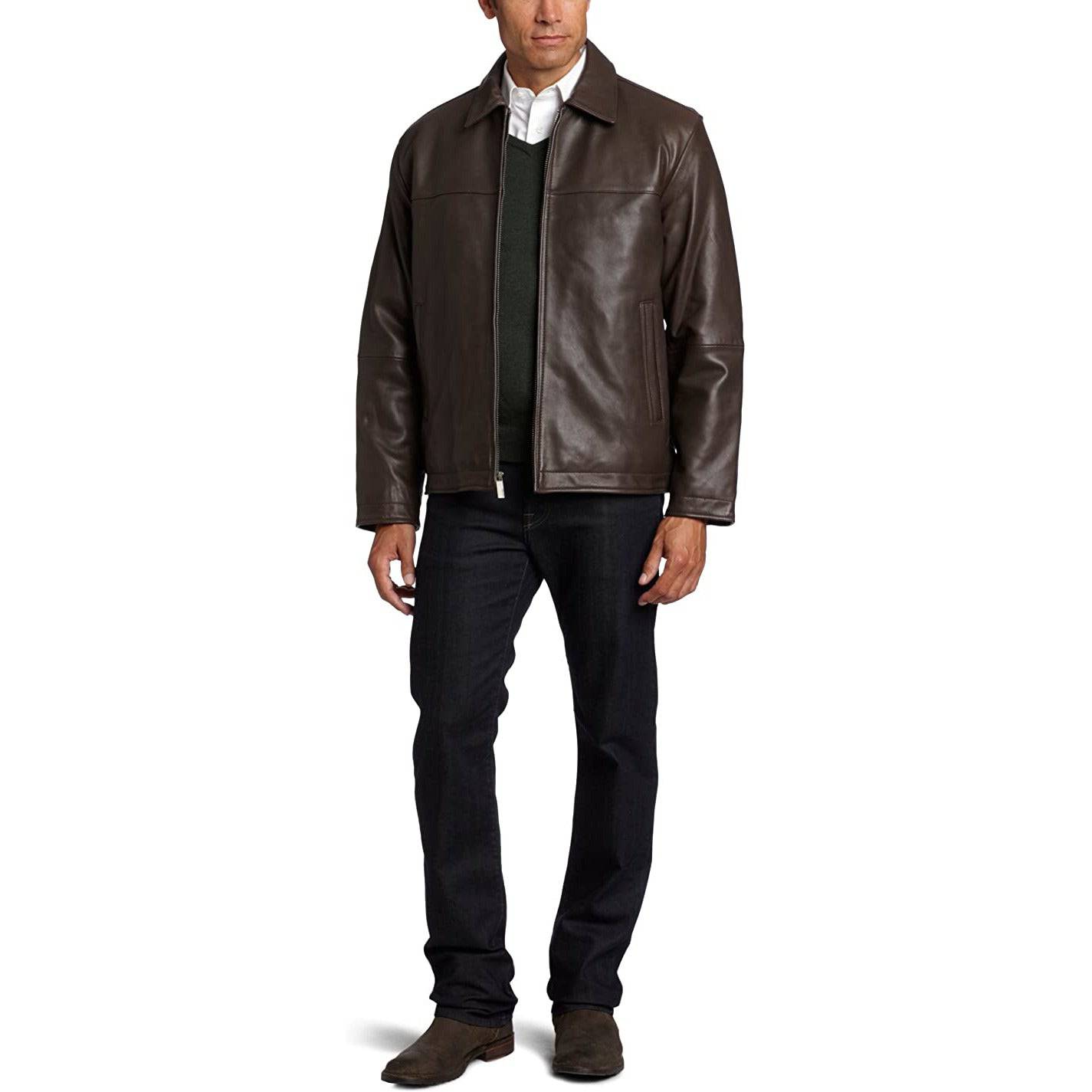 Perry Ellis Men's Zip Front Big N Tall Leather Jacket - Zooloo Leather