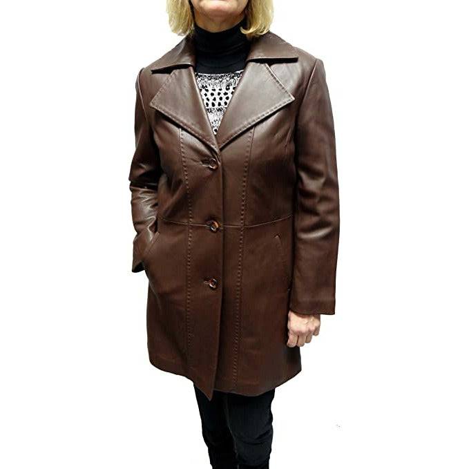 Michaela Women's Notch Collar Walker Leather Coat