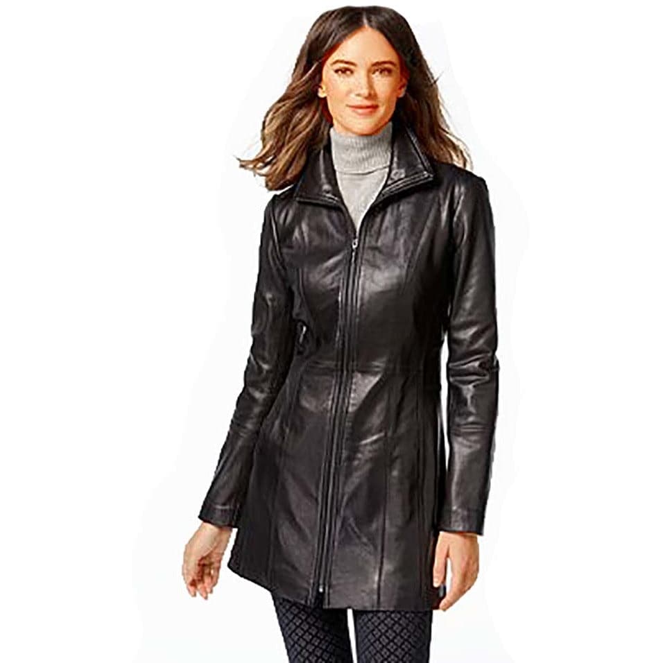 Anne Klein Women's Stand-Collar Leather Walker Coat