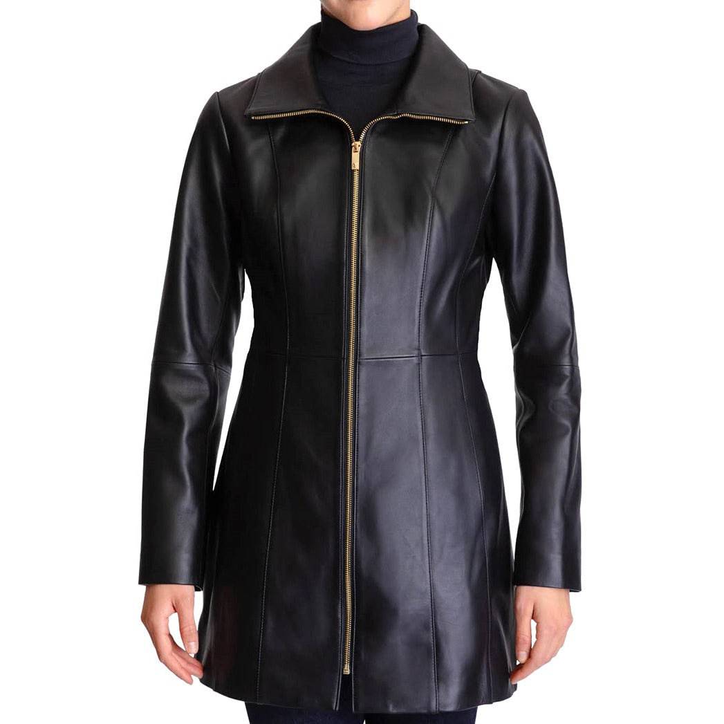 Anne Klein Women's Mid-length Leather Coat - Zooloo Leather