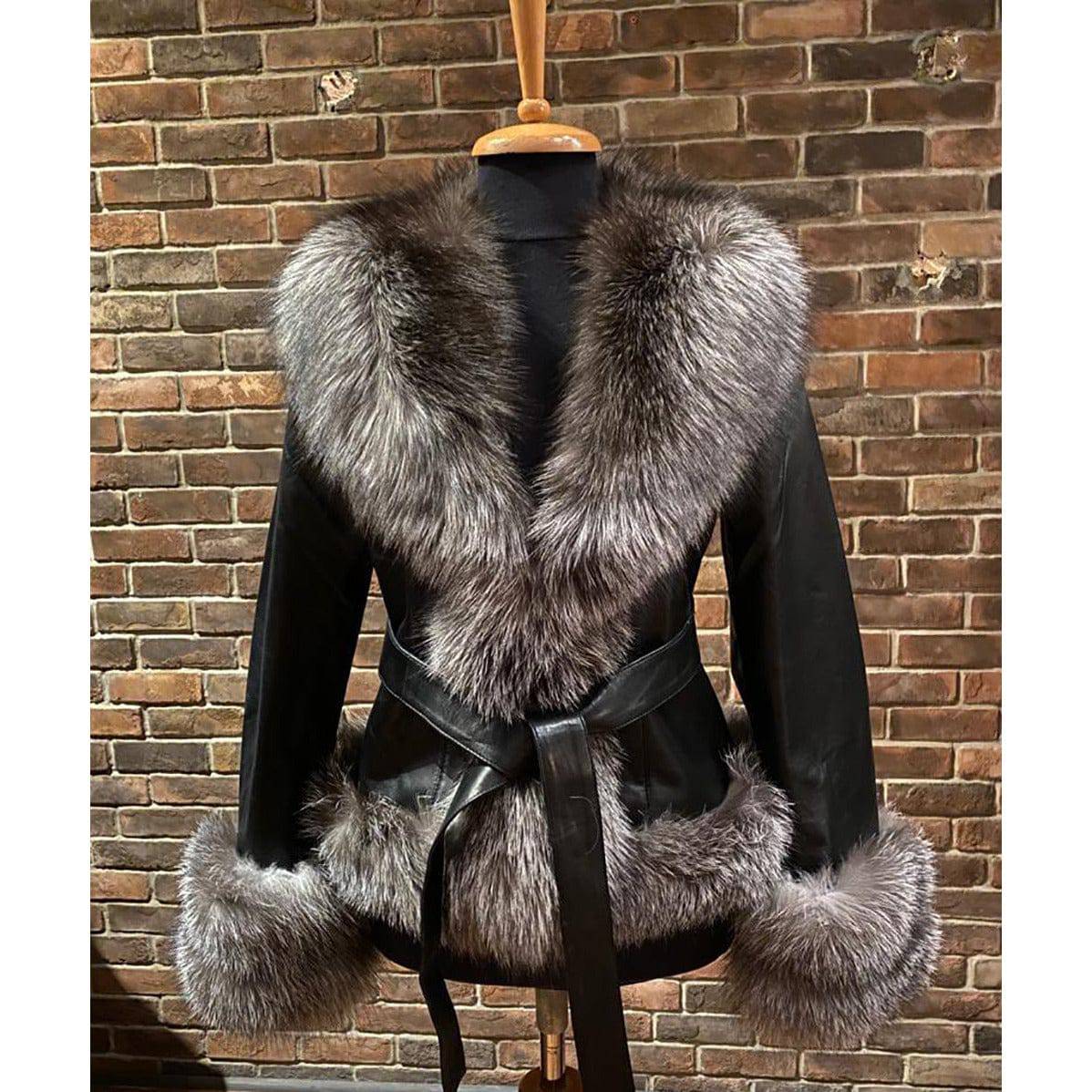 BARYA NEW YORK Women's Fox Trim Leather Jacket - Zooloo Leather