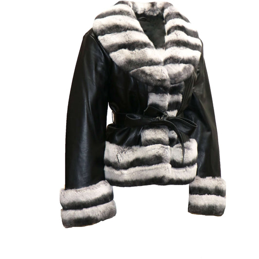 BARYA NEW YORK Women's Rex Rabbit Fur Trim Leather Jacket - Zooloo Leather
