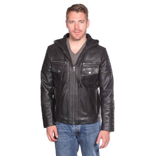 Christian New York Men's Flynn Hooded Leather Jacket