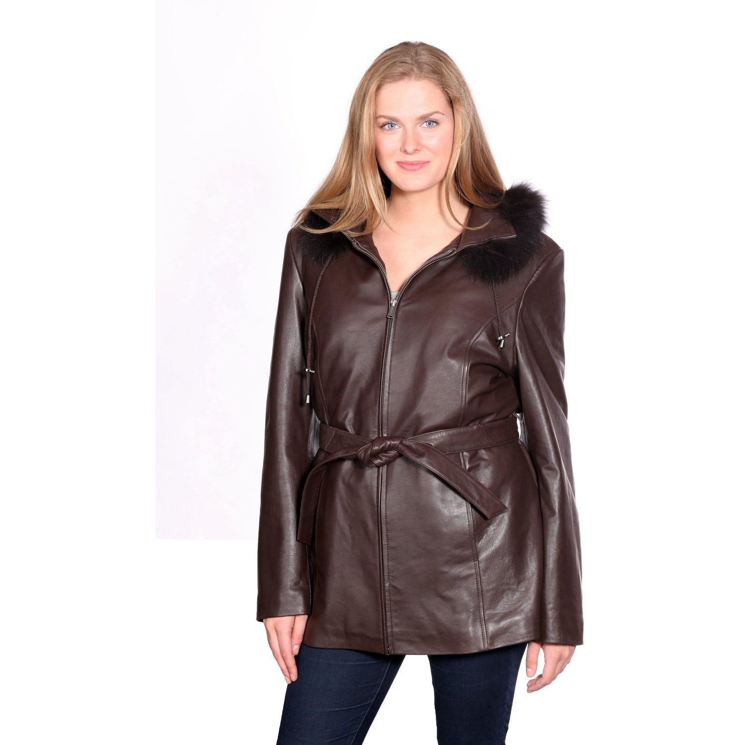 Mason & Cooper Women's Leather Jacket with Zip Out Hood