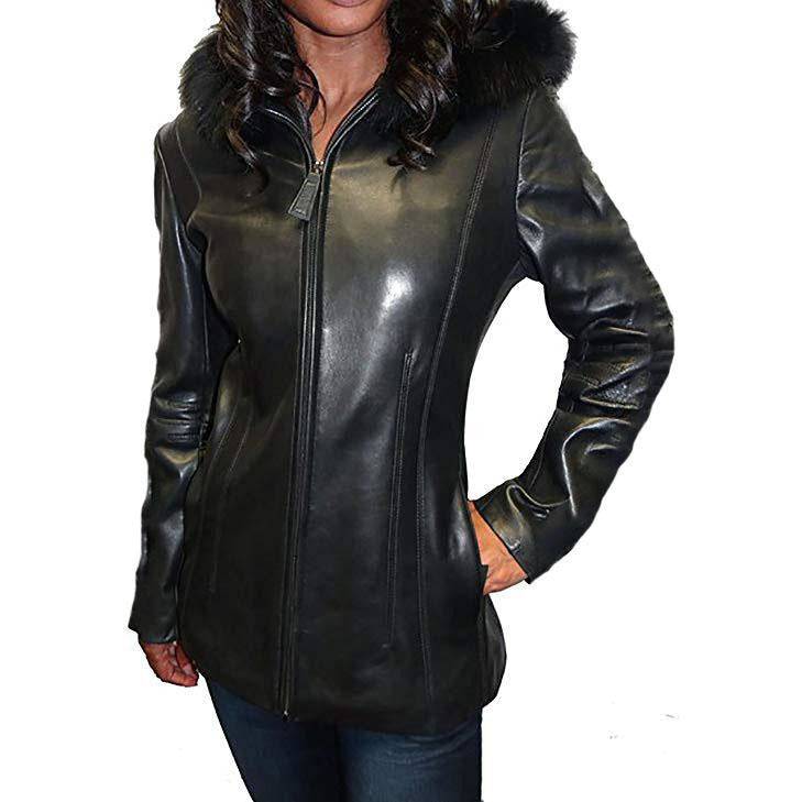 Mason & Cooper Women's Fox Trim Hooded Leather Jacket
