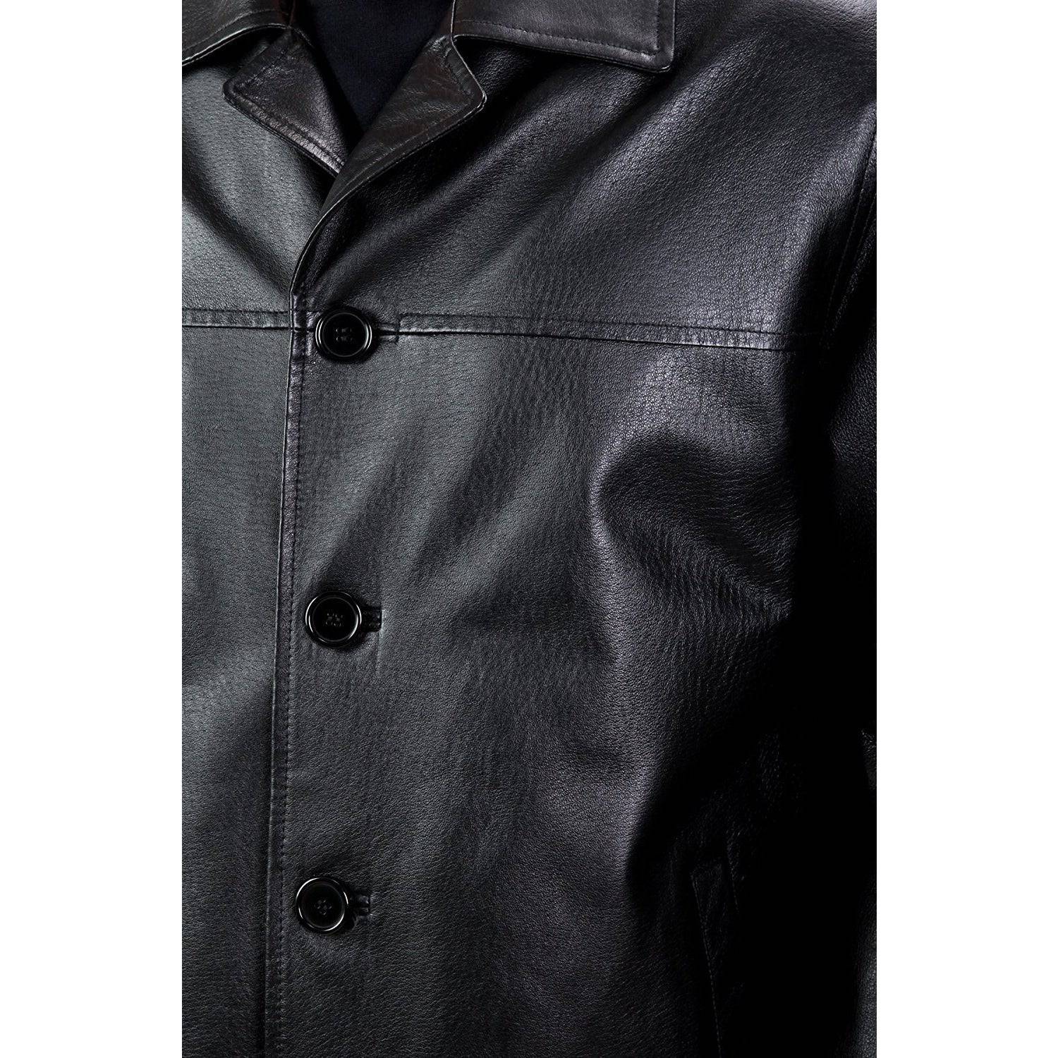 Ramonti Mens Classic Black Leather Car Coat