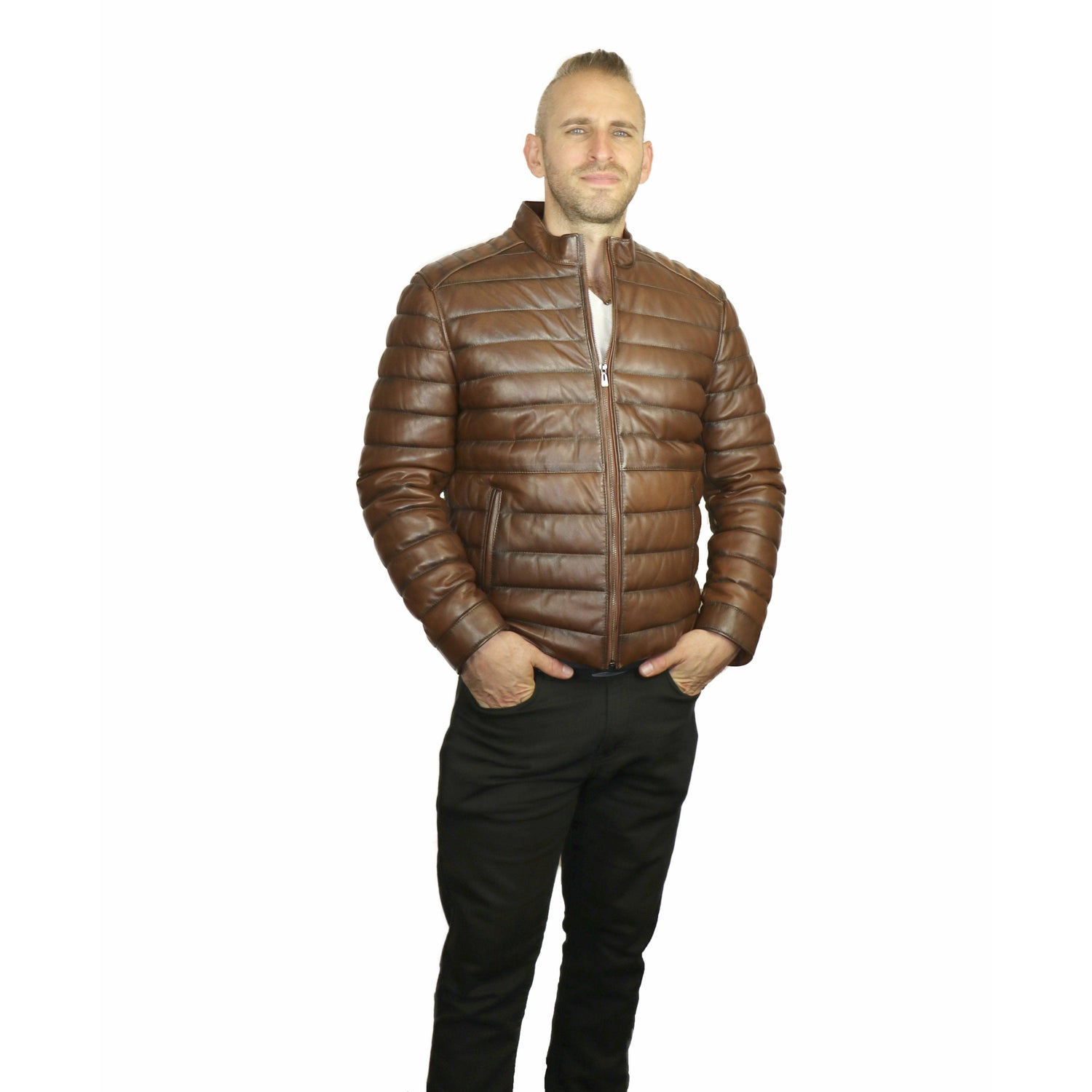 Roni Men's Puffer Leather Jacket - Zooloo Leather