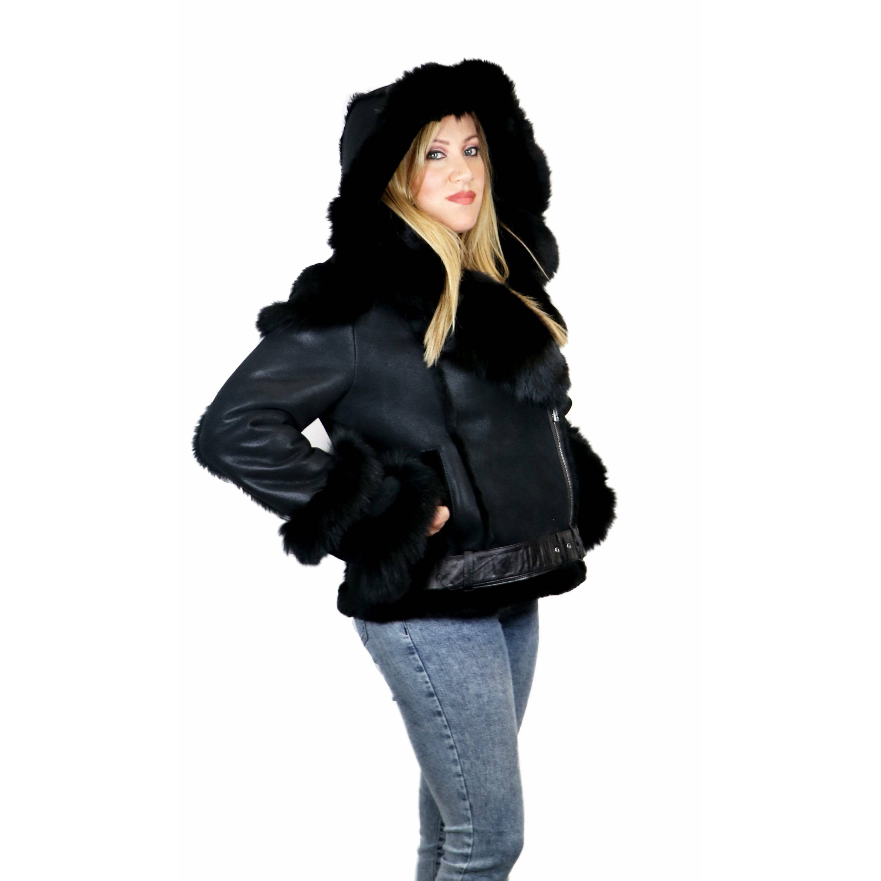 Zooloo Women's Sheepskin Shearling Jacket with Fox - Zooloo Leather