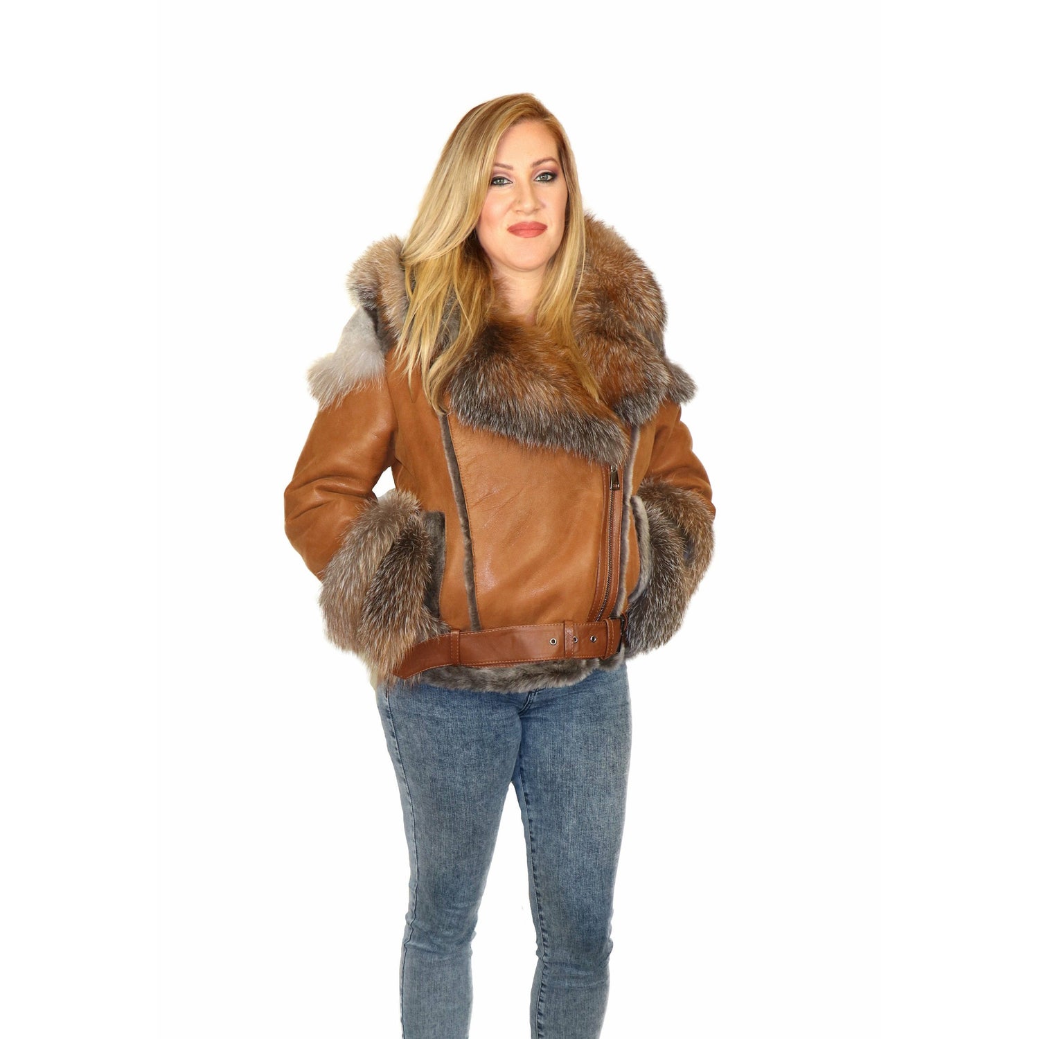Zooloo Women's Sheepskin Shearling Jacket with Fox - Zooloo Leather